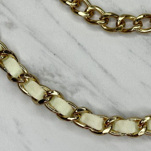 Cream Woven Gold Tone Metal Chain Link Belt One Size ✨ - Picture 5 of 12